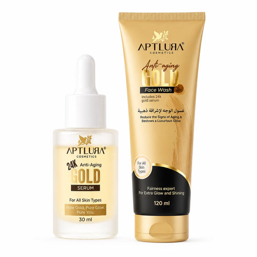 Aptlura Cosmetics 24K Gold Face Wash and Serum on a white background