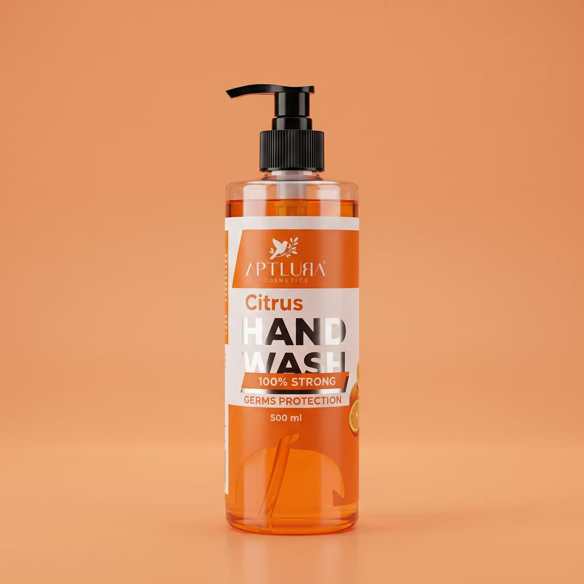 Bottle of Citrus Hand Wash on a peach background