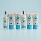 Set of Aptlura hand and foot care products on a light blue background
