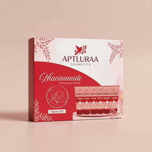 Aptlura Cosmetics facial kit packaging on a beige background