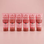 Row of Aptlura skincare products on a pink background