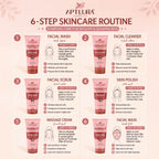 Aptlura Cosmetics 6-step skincare routine guide with product images and application instructions.