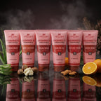 Set of Aptlura skincare products on a reflective surface with natural elements.