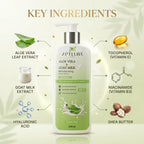 Aptlura Aloe Vera and Goat Milk Moisturizing Body Lotion with key ingredients displayed.