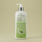 Aptlura Aloe Vera and Goat Milk moisturizing body lotion bottle on a beige background