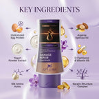 Aptlura Damage Repair Conditioner with key ingredients displayed on a purple background