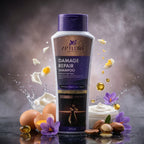 Aptlura Damage Repair Shampoo bottle with ingredients on a dark background