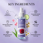 Aptlura Glycerin Rose Water facial toner with key ingredients labeled on a purple background