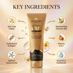 Tube of Aptlura Cosmetics face wash with key ingredients displayed on a gradient background