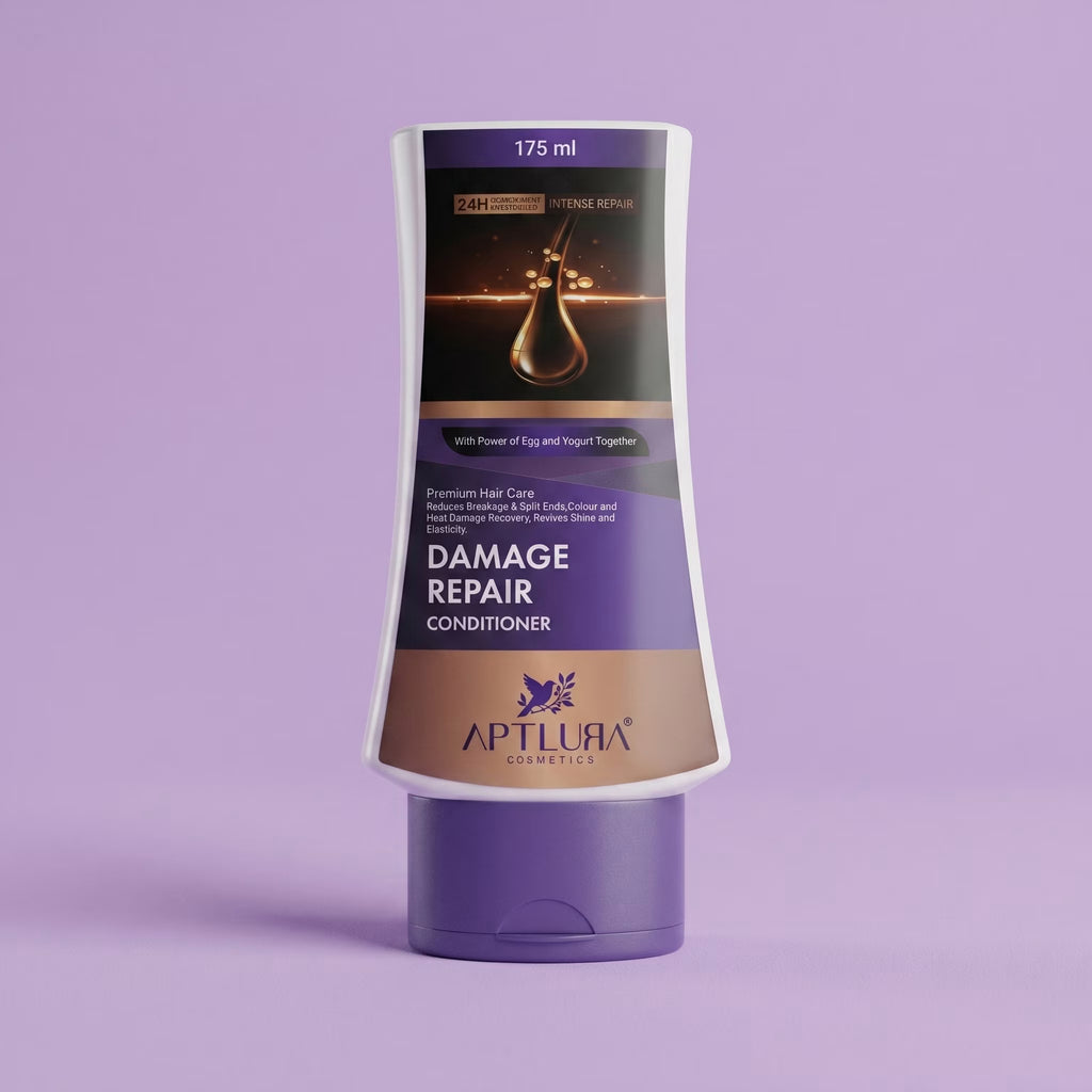 Tube of Aptlura Damage Repair Conditioner on a purple background