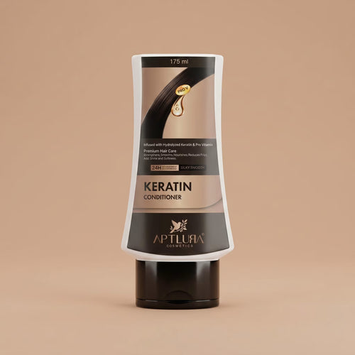 Aptlura Keratin Conditioner bottle on a beige background