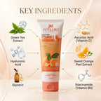 Aptlura Vitamin C Face Wash with key ingredients displayed on a beige background