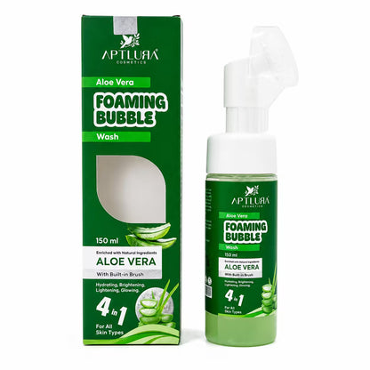 A bottle and box of APTLURA COSMETICS Aloe Vera Foaming bubble Facewash, shown on a plain white background.