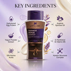 Aptlura Damage Repair Shampoo with key ingredients listed on a purple background