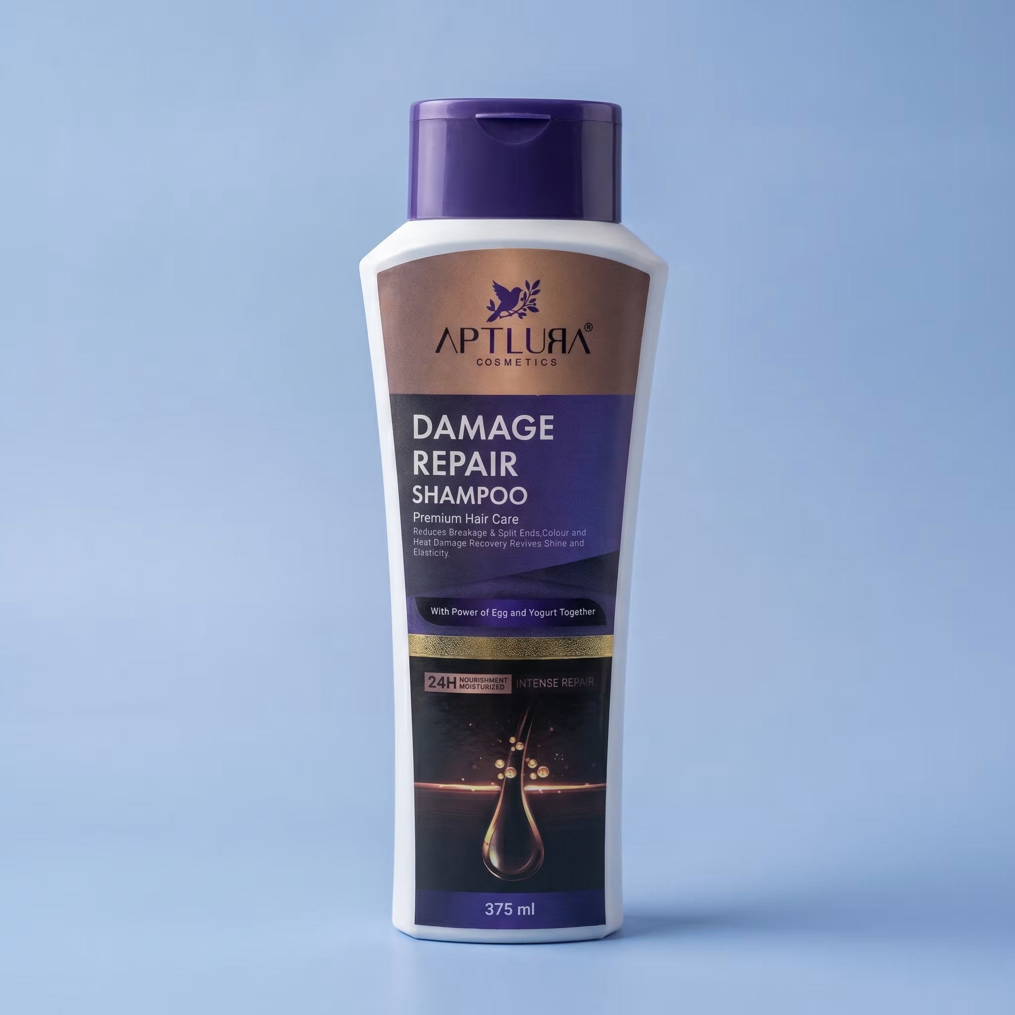 Aptlura Cosmetics Damage Repair Shampoo bottle on a light blue background