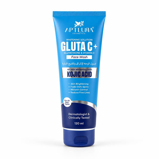 Blue tube of Aptlura Gluta C+ Face Wash on a white background