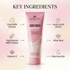 Aptlura Cosmetics Goat Milk Face Wash with key ingredients listed on a gradient background