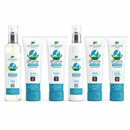 Set of Aptlura Cosmetics hand and foot treatment products on a white background