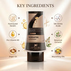 Aptlura Keratin Conditioner bottle with key ingredients displayed on a beige background