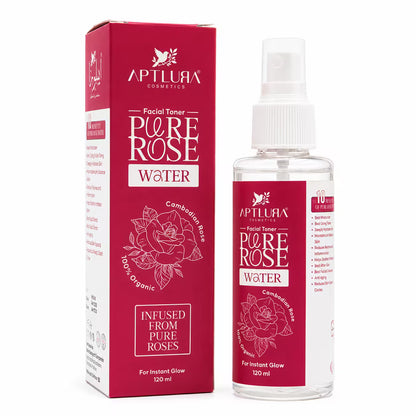 A box and bottle of Aptlura Cosmetics rose water toner