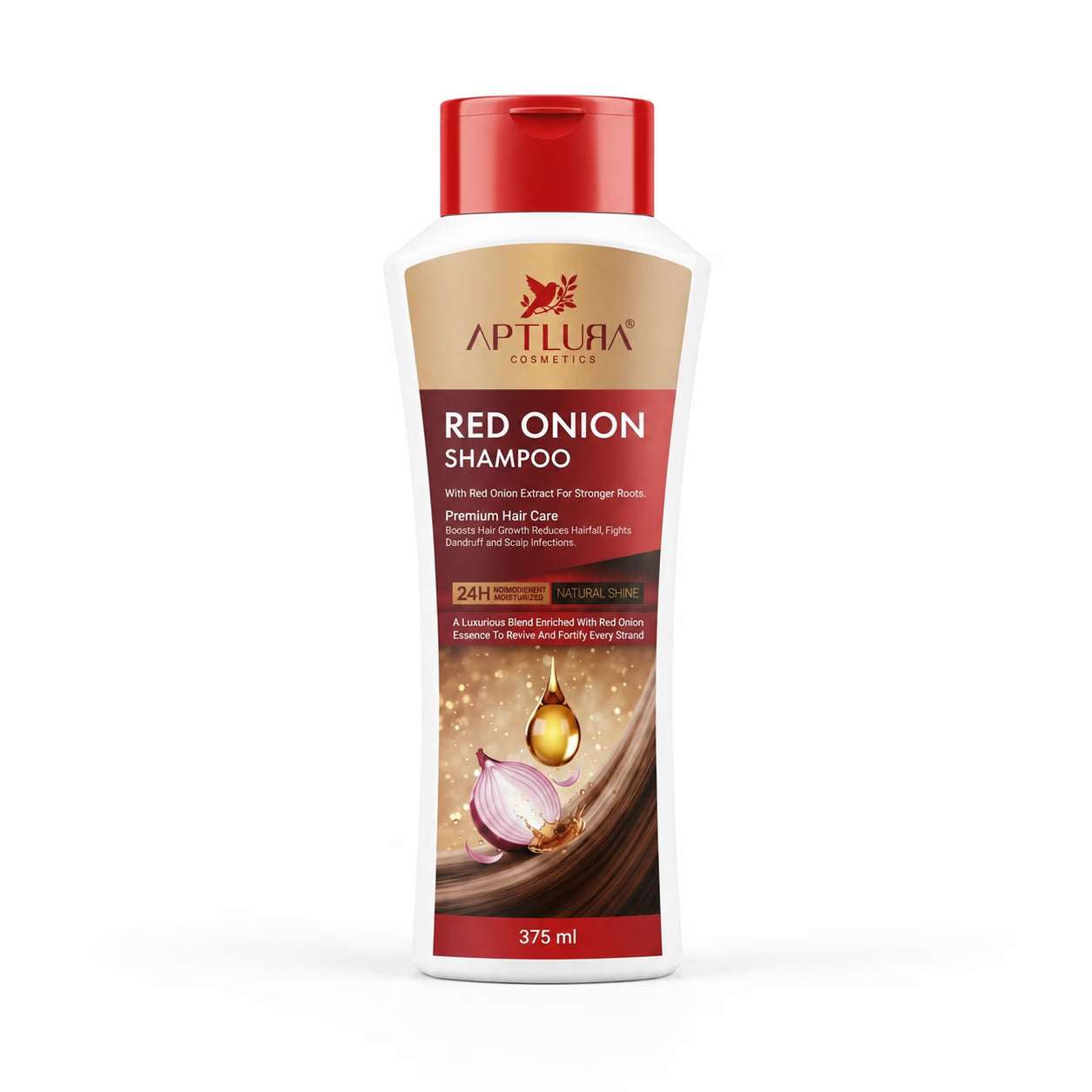 Aptura Red Onion Shampoo bottle on a white background