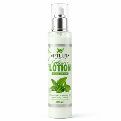 Aptlura Soothing Lotion bottle with green label on a white background