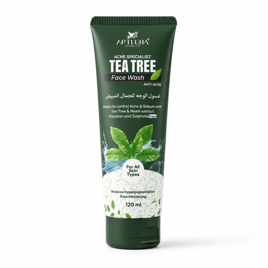 Tube of AptLURA Tea Tree Face Wash on a white background