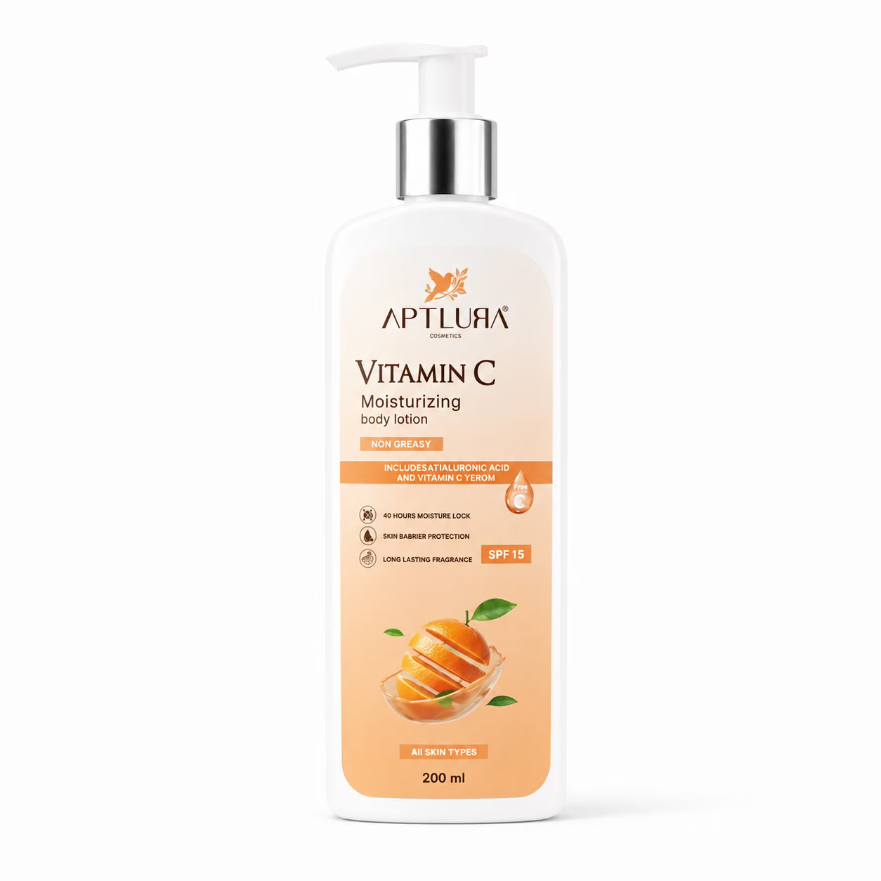 Aptlura Vitamin C moisturizing body lotion on a white background