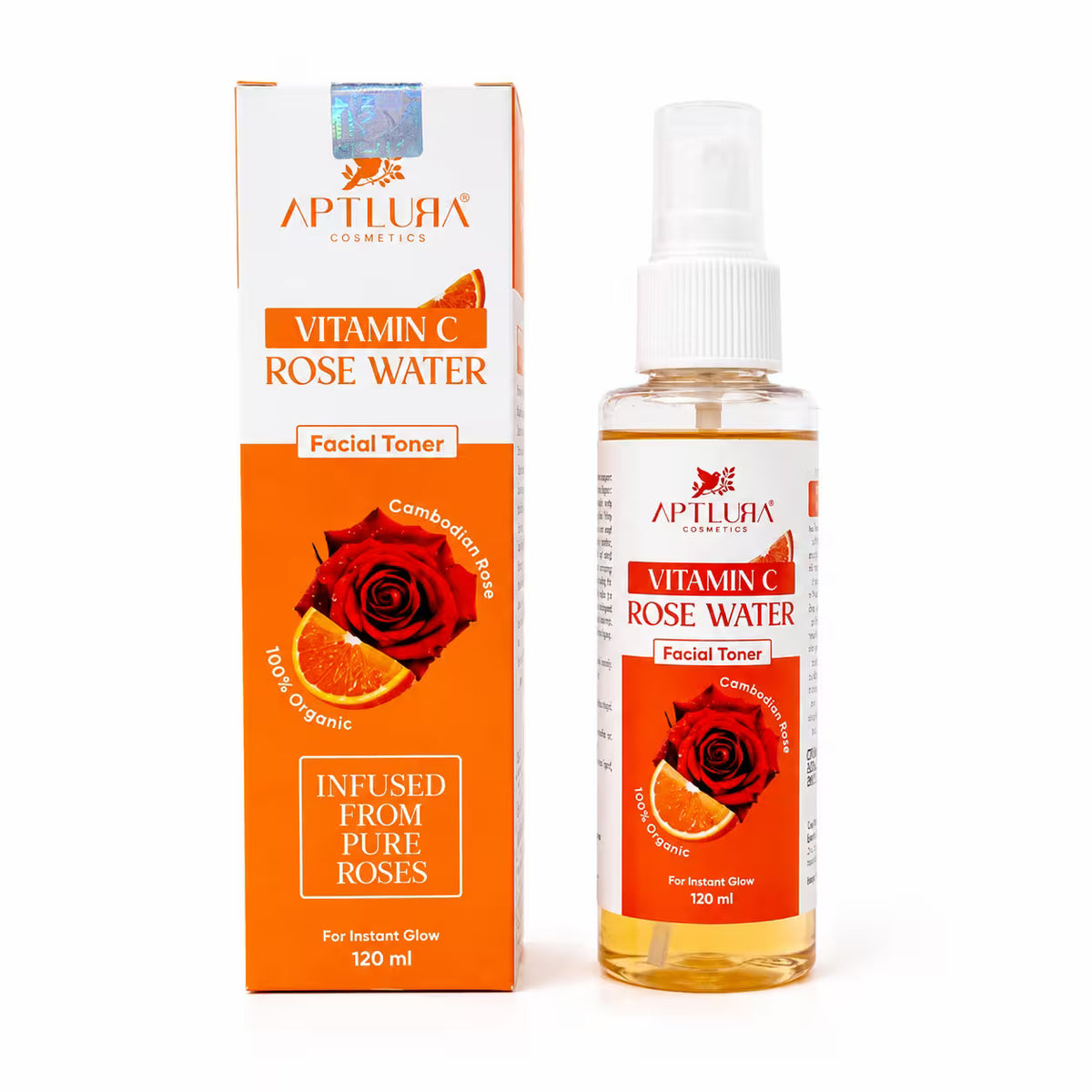A bottle and box of Aptlura Cosmetics Vitamin C rose water Facial Toner 