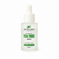 A 30 ml dropper bottle of Aptlura Cosmetics Tea Tree Serum, featuring a frosted glass bottle, white dropper cap, and a white label with green text and logo, set against a plain white background.
