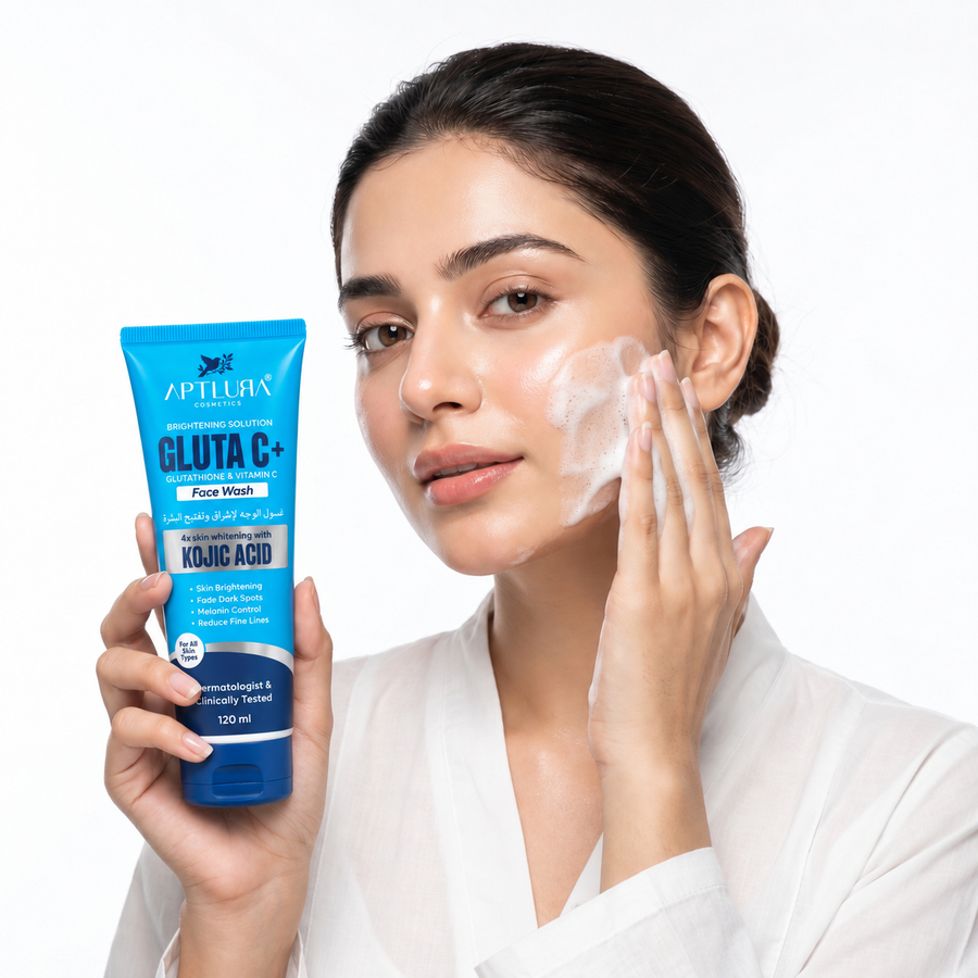 A GIRL HOLDING APTLURA COSMETICS GLUTA C+ FACEWASH 
