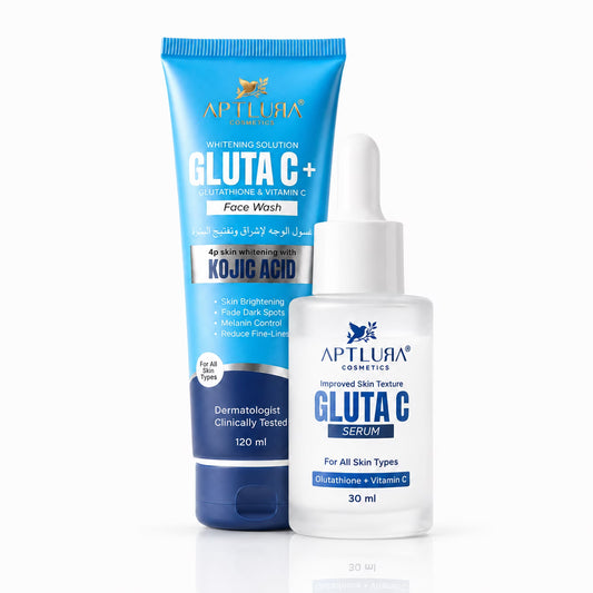 Aptlura Gluta C+ Face Wash and Serum on a white background