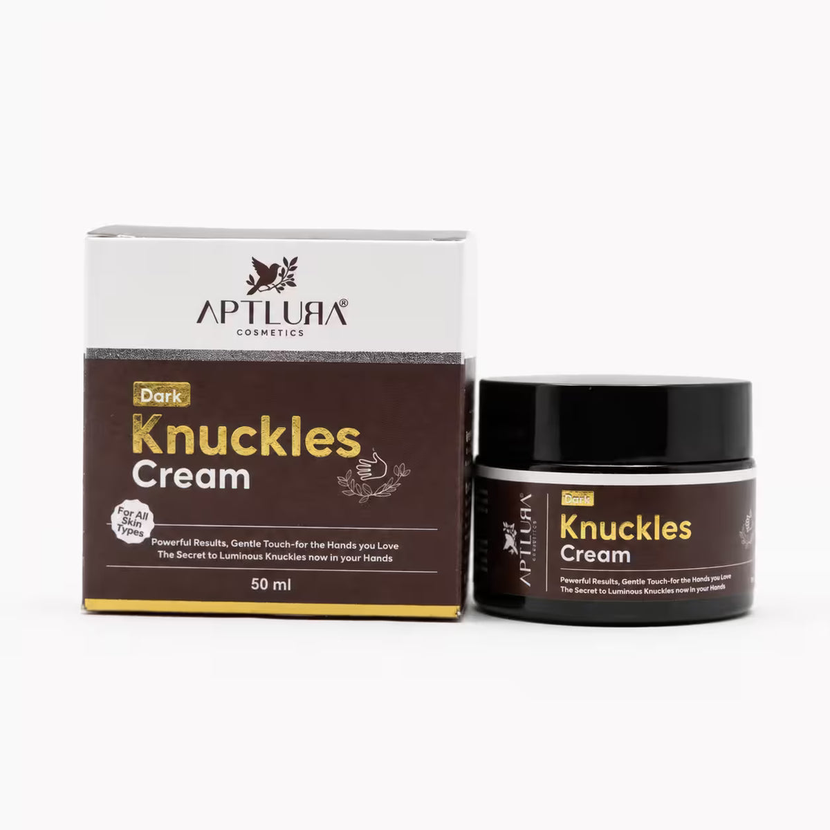 A Box and Jar of Aptlura Cosmetics Dark Knuckles Cream.