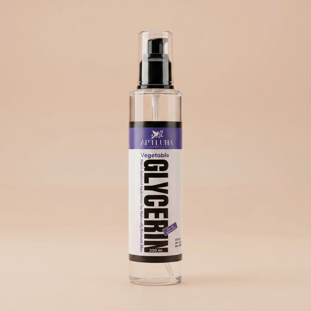 Clear spray bottle labeled 'Vegetable Glycerin' on a beige background
