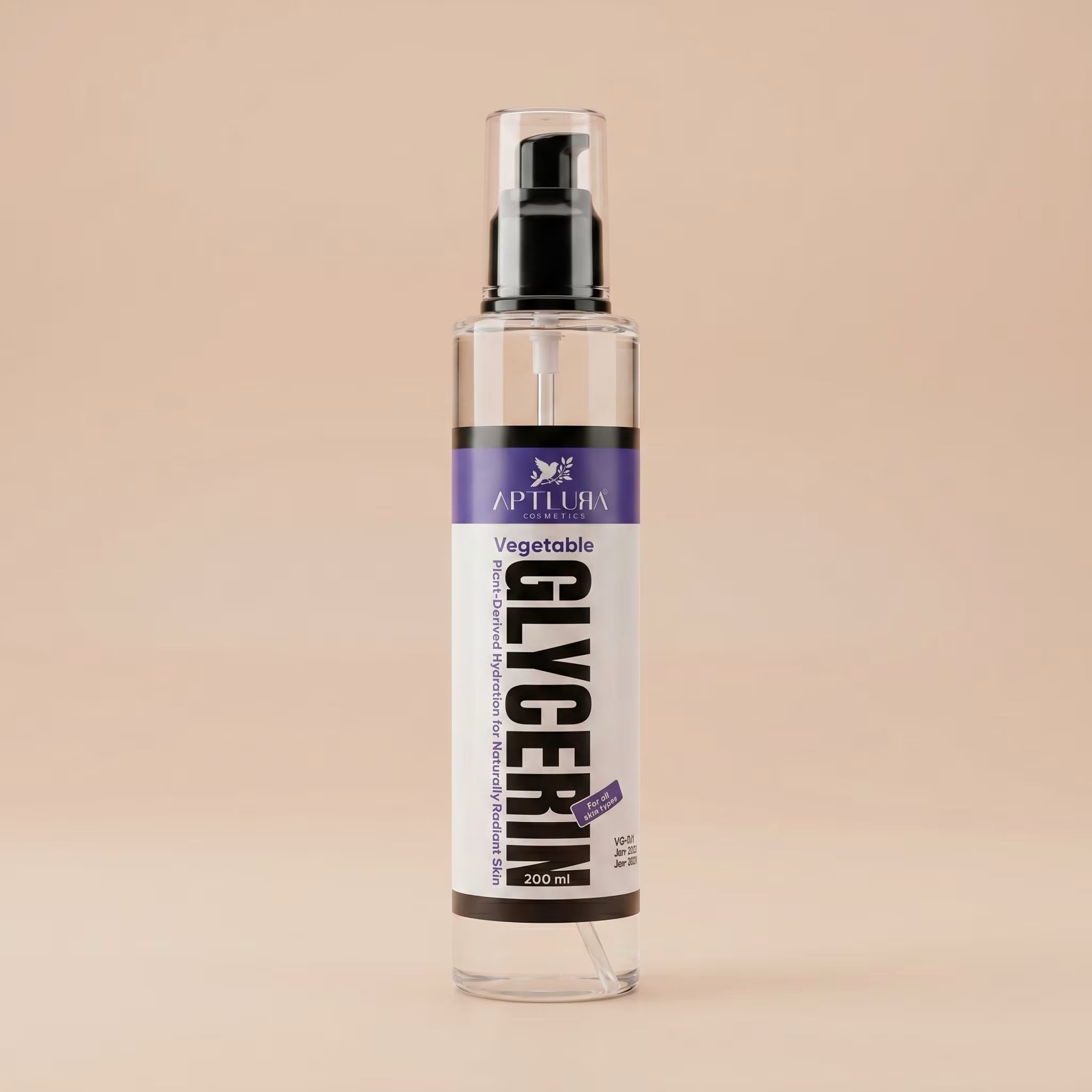 Clear spray bottle labeled 'Vegetable Glycerin' on a beige background
