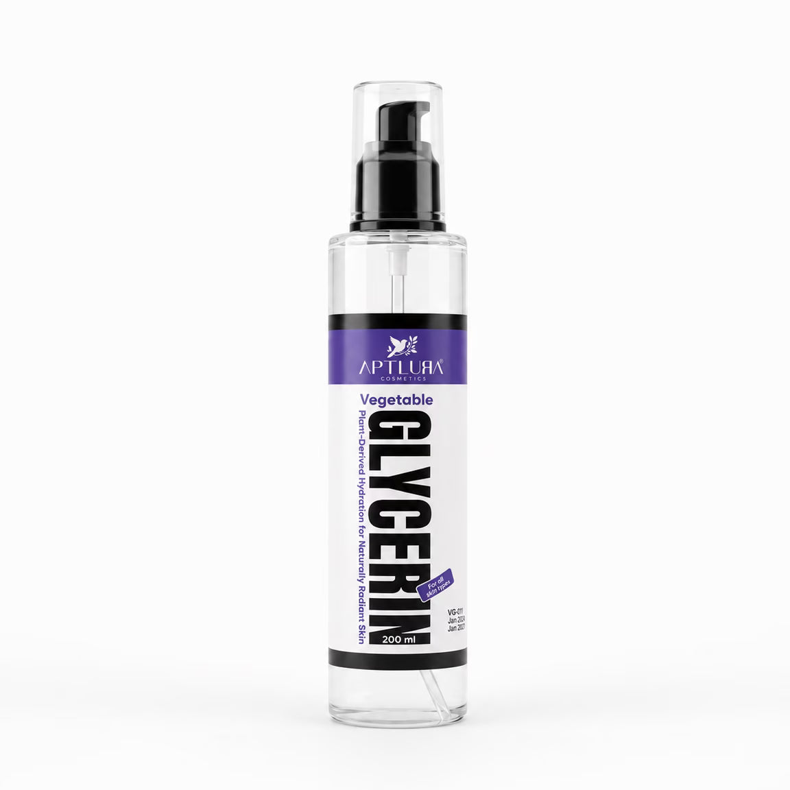 Clear spray bottle labeled 'Vegetable Glycerin' on a beige background