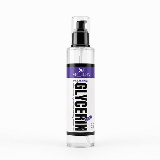 Clear spray bottle labeled 'Vegetable Glycerin' on a beige background
