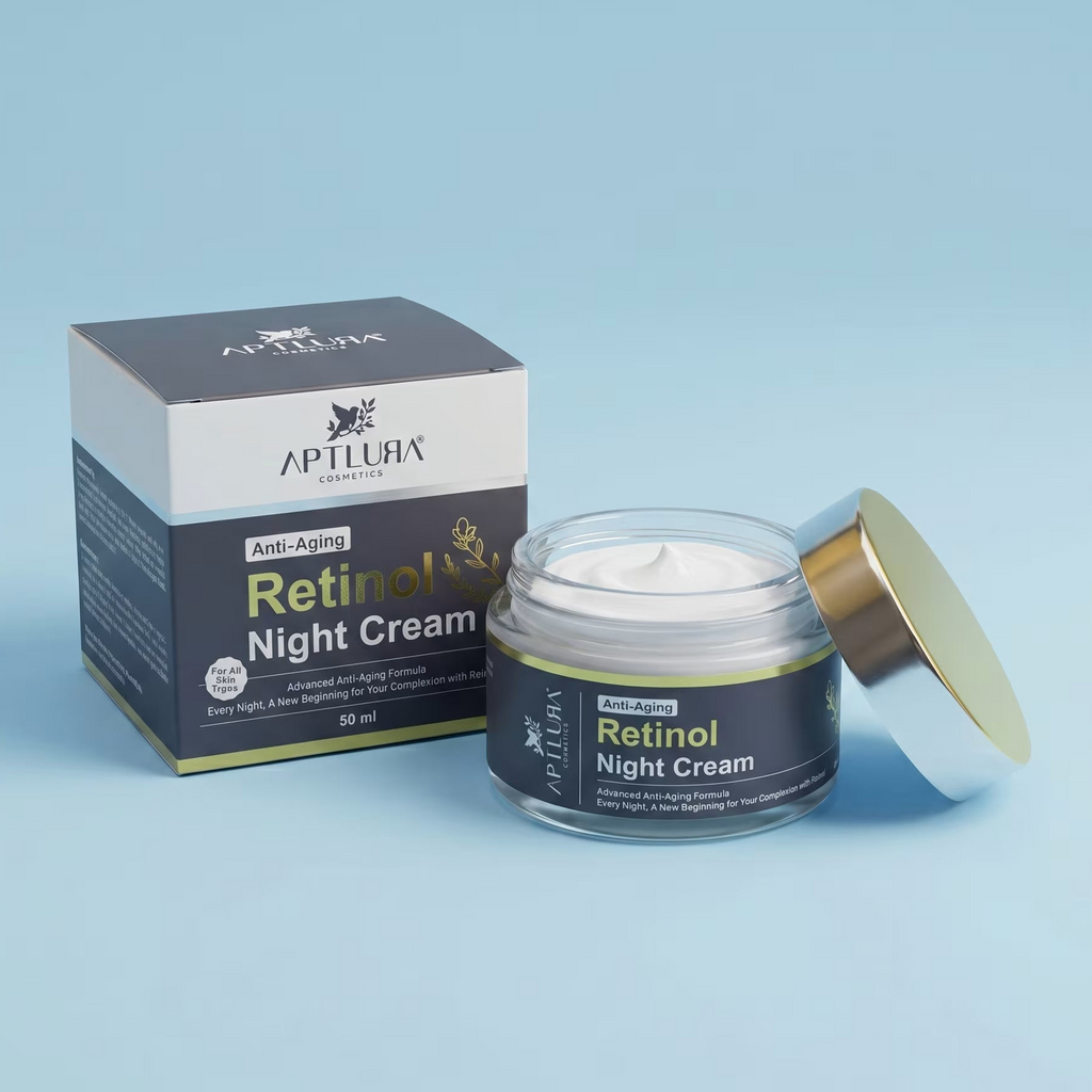 Aptlura Retinol Night Cream jar and box on a light blue background