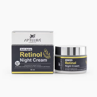 Aptlura Cosmetics Anti-Aging Retinol Night Cream shown with its retail box and a single jar on a clean white background.