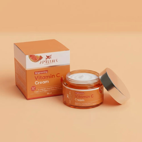 Aptlura Brightening Vitamin C Cream jar and packaging on a beige background