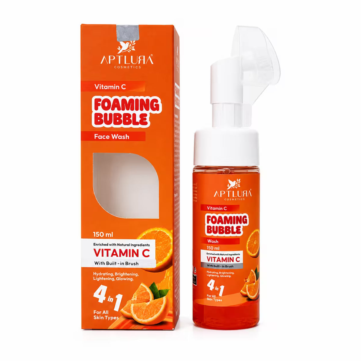 A bottle and box of APTLURA COSMETICS Vitamin C Foaming Bubble Facewash, shown on a plain white background.